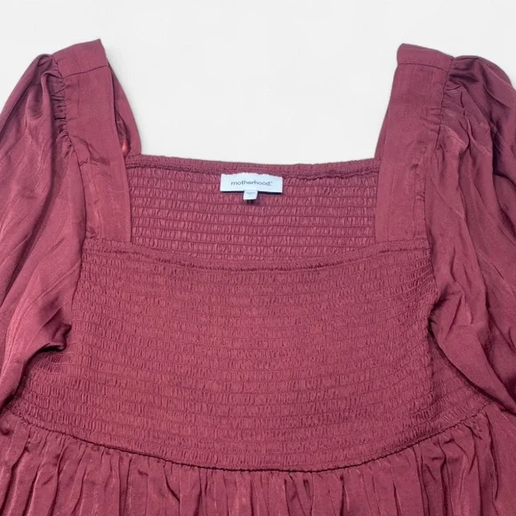 Motherhood Women’s Smocked BabyDoll Maternity Dress Burgundy Size Large - Picture 3 of 11